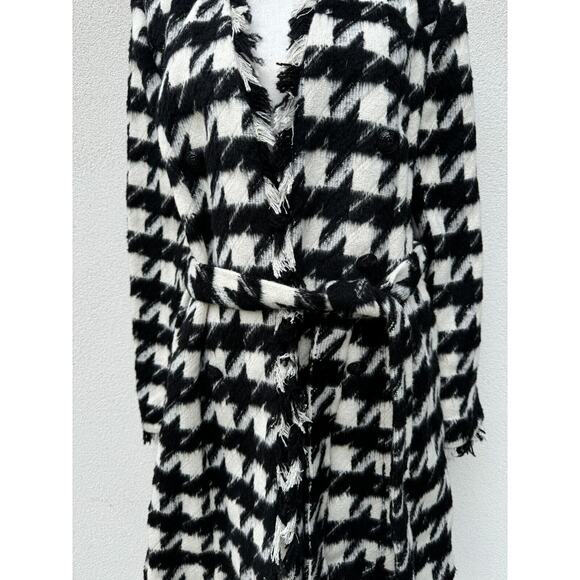 L' Agence Houndstooth print trench coat jacket black & white Sz. 8 New with tags - Picture 5 of 15